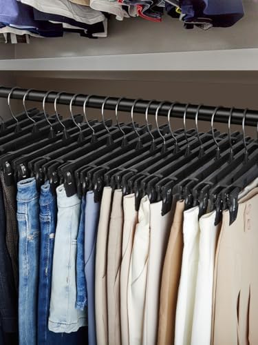 Smartor Black Pants Hangers 180 Pack, Skirt Hangers with Clips, 14 Inch