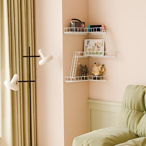 Fire Escape Wall Shelf - Modern City Style 3-Tier Corner Wall Shelves, Easy to Install Metal Ladder Shelf for Figures, N