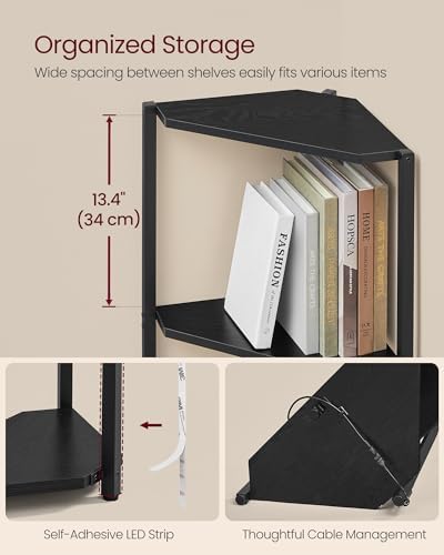 VASAGLE Corner Shelf with LED Lights, 5-Tier Freestanding Bookshelf