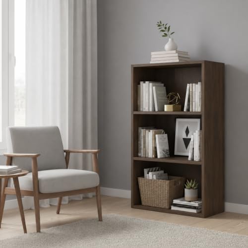 POWERSTONE 3 Tier Bookcase Set of 2, Small Open Bookshelf, Wooden Storage Book Shelf with Adjustable Panels for Living R