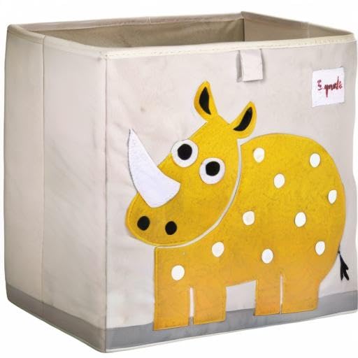 3 Sprouts Toy Storage Cube Bin, Foldable Storage Box, Rhino | Foldable organizer, Playroom or nursery toy storage, Cube shelf compatible, Toys books clothes storage, Folds flat