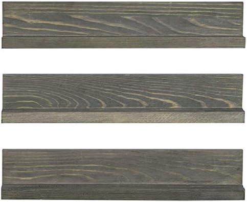 MyGift Set of 3 Wall Mounted Gray Wood Challenge Coin Display Shelves