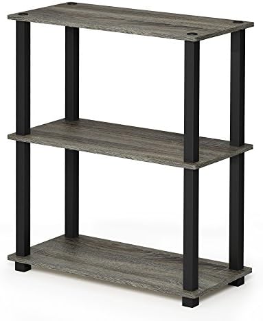 Furinno TURN-S-TUBE Storage Shelves Set of 2, 3-Tier Book Shelf, Corner Shelf, Toolless Open Shelves, Square Tubes, for