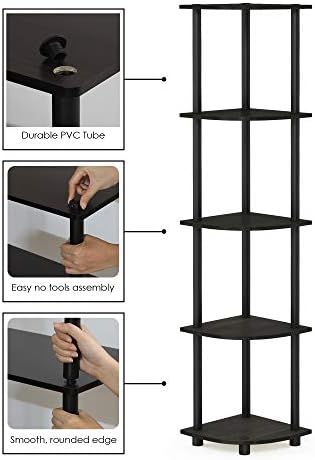 Furinno TURN-N-TUBE Corner Shelf Set of 2, 5-Tier Corner Bookshelf, Open Storage Shelves, for Organization and Storage,