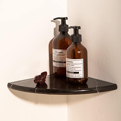 Lovdeco Marble Corner Shelf Wall Mount, Nero Marquina Black Marble Corner Shower Shelf, Polished 9" Round Edge Corner Sh