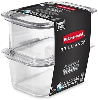 Rubbermaid Brilliance BPA-Free Food Storage Containers, Medium Deep, 4.7 Cup, 2-Pack, Airtight & Leak-Proof, Microwave & Dishwasher Safe