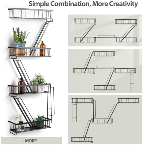 SweetSage Fire Escape Wall Shelf 4 Tier - NYC Decorative Floating Shelf Black Metal Book Shelves for Home Office Apartme