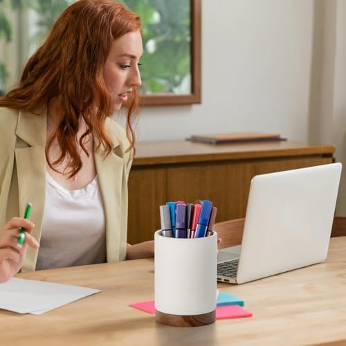 Ceramic Pen Holder for Desk, Pencil Cup, (White,Set / 2)