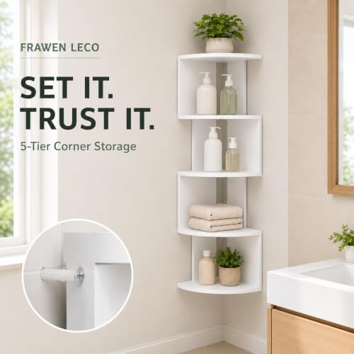 5-Tier Corner Wall Shelf, 30.7 in Tall PVC Corner Storage Shelf, Wall Mounted Corner Organizer Rack for Bathroom, Kitche