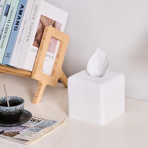 Travertine Look Square Tissue Box Cover for Bathroom Counter, Nightstand