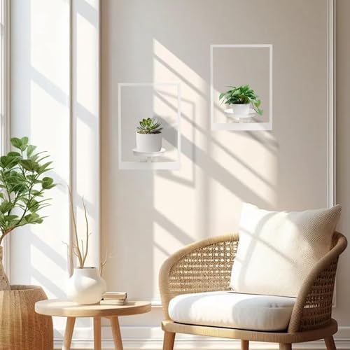 Hanging Planters for Indoor Plants Floating Shelves for Wall White, Wall Plant Holder Stand to Hold Large Pots - Premium