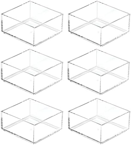 mDesign Plastic Square Desk Organizer Tray for Home Office, Drawers, Desktop, Holder for Pens, Paper Clips, Office Supply Accessory - Lumiere Collection - 6 Pack - Clear