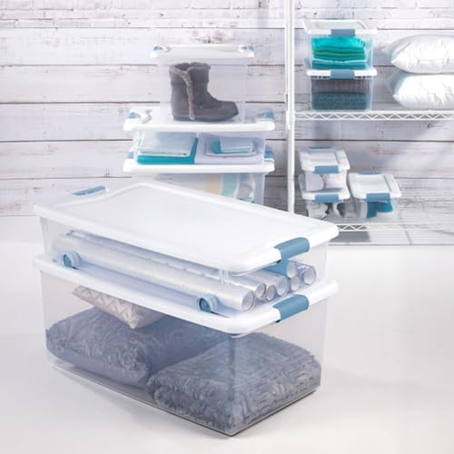 Sterilite 6 Qt Latching Storage Box, Stackable Bin with Latch Lid, Plastic Container to Organize Shoes on Closet Shelf,