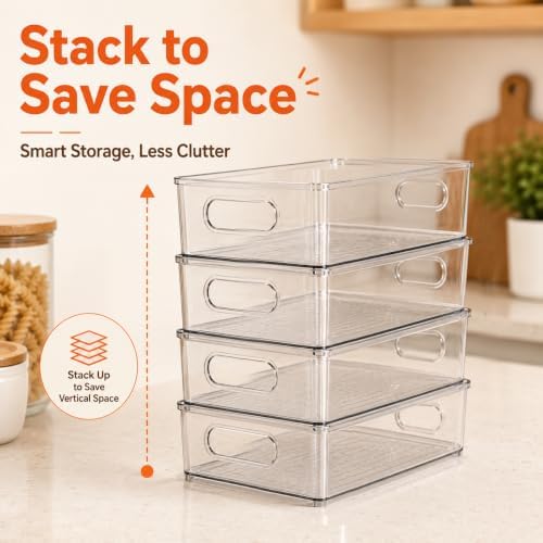LotFancy 4 Pack Fridge Organizer Bins, Clear Plastic, Stackable, Can Soda