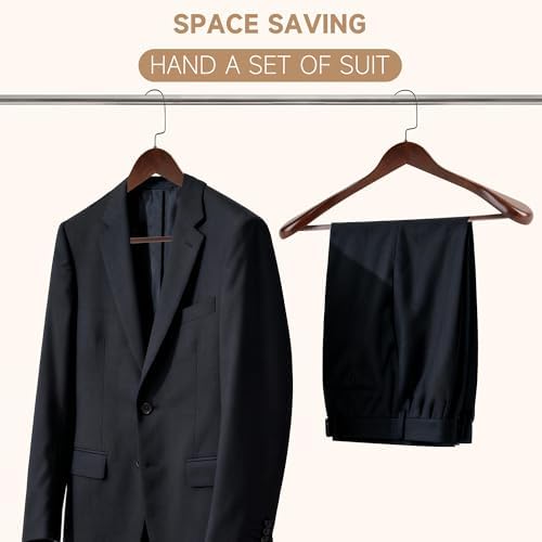 Wooden Suit Hangers with Non Slip Pants Bar, Walnut, 36-Pack, 16"