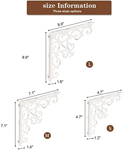 Sungmor 2PC 7.1 Inch Heavy Duty Decorative Brackets for Shelves, Vintage Victorian Cast Iron Shelf Bracket, Sturdy White