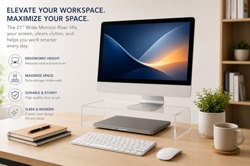 Azar 515360 Acrylic Monitor Stand Riser – Made in USA Laptop stand and Monitor Riser Acrylic Monitor Stand Riser Clear L