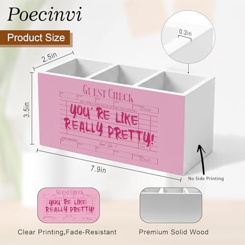 Trendy Retro Pink Pen Holder for Home Office Desk, Pink Girly Office Decor, You're Like Really Pretty Guest Check Wooden Box Sign Pencil Holder for Desk Shelf Organizer