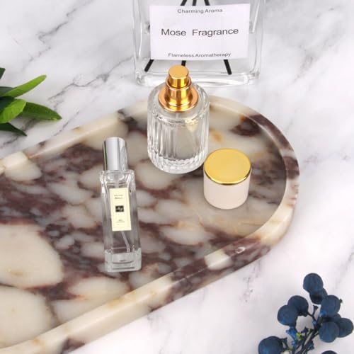 Oval Marble Bathroom Vanity Tray, Calacatta Viola, 12" x 6" x 0.8"