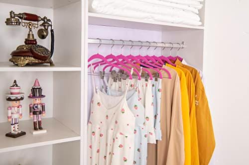 80 Pack Pink Quality Plastic Non Velvet Non-Flocked Thin Compact Coat Hangers with Metal Clips for Skirts Pants Blouses 360° Swivel Hook