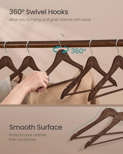 SONGMICS Wooden Hangers, 30 Pack, Basic Wood Clothes Hangers, Space Saving