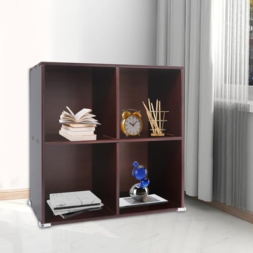 Solid Wood Cube Bookcase, Floor-Standing Storage Bookshelf(4-Cube)