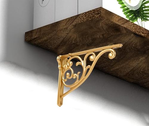 Heavy Duty Solid Stand,12 Inch 4 Pack Antique Gold,Right Angle Wall Panel Support Bracket,Decorative Shelf Bracket,Heavy
