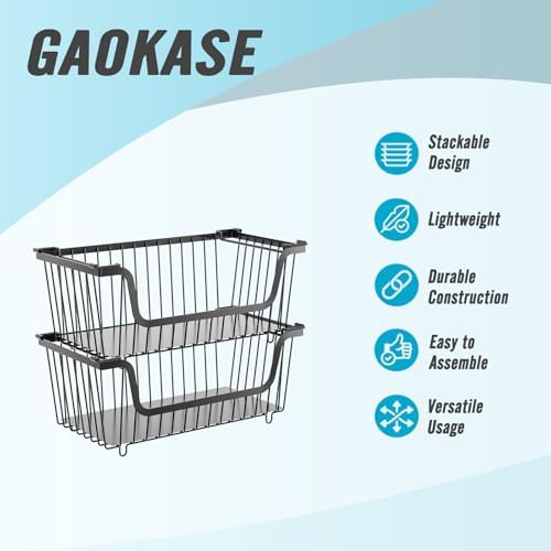 GAOKASE 6 Pcs Stackable Wire Baskets for Pantry Organizers and Storage,