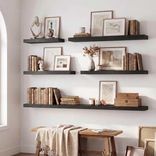 8 inch Deep Floating Shelves for Wall, 48" Wide, Black Finish, 2-Pack