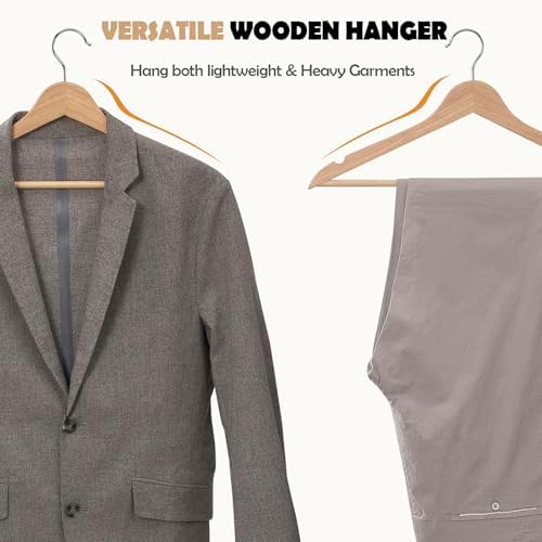 Solid Wooden Hangers 20 Pack, Wood Suit Hangers with Extra Smooth Finish, Precisely Cut Notches and Chrome Swivel Hook, Clothes Hangers for Shirt Coat Jacket Dress, Natural