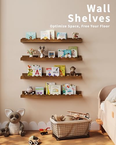 Shario Nursery Book Shelves, 4-Pack White Floating Shelves for Wall Kids, Scalloped Shelves, Wall Book Shelves for Bedro
