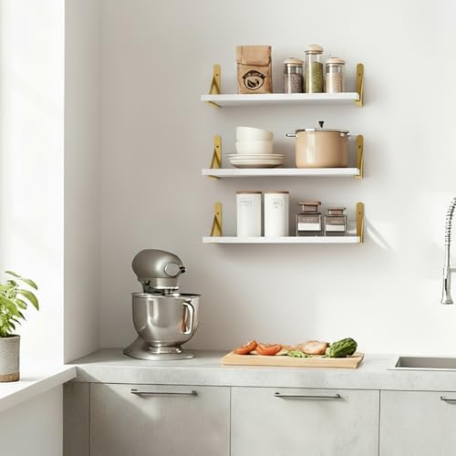 Fixwal Wall Floating Shelves for Home Decor (White, Set of 3, 16.5 Inch)