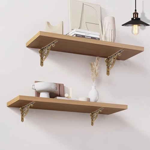 Ornate Decorative Shelf Brackets 10 inch Small Wall Mounted Shelving Bracket 4 Pack Antique Brass Vintage Shelf Bracket
