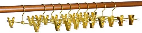 Amber Home 20 Pack Shiny Gold 12 Inch Metal Pants Skirts Hanger, Sturdy for Slacks Trousers with 2 Adjustable Non Slip Clips and Swivel Hook (20 Pack)