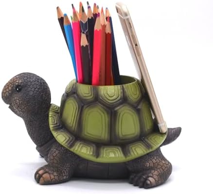 Turtle Pencil Holder and Phone Stand - Multifunctional Stylish Storage Container Desk Accessories Organizer - Green