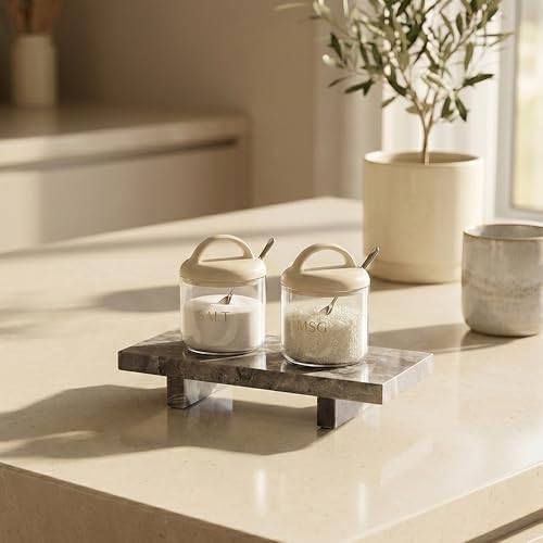 Marble Soap Tray for Bathroom Kitchen Countertop 8.6" x 3.6" Waterproof Soap Dish Holder, Stone Pedestal Stand for Sink,