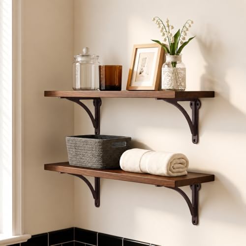Khtumeware 100% Solid Brass Decorative Shelf Brackets, 4.5-inch Wall-Mounted Shelving Brackets, 2-Pack Oil Rubbed Bronze
