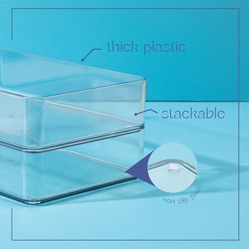 primebox Plastic Clear Acrylic Drawer Organizers. Bathroom, Kitchen, Bedroom, Utensils, Office Organizer Bins, Storage Trays. Heavy Duty, Stackable. 9" x 2" x 2" Set of 6