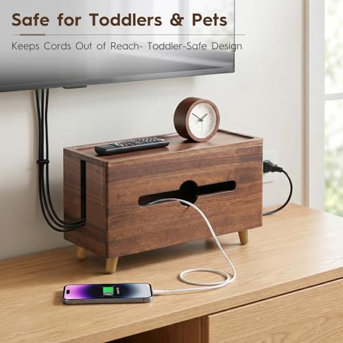 Extra Large Cable Management Box,Wood Cable Organizer Box,Power Strip Box & Organizer for Power Strip, TV Wires & Desk C