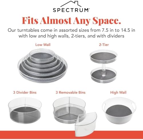 Spectrum Small Lazy Susan Organizer 7in for Cabinets Refrigerator Pantry Table Pack of 2, Rotating Storage Spice Rack Tu