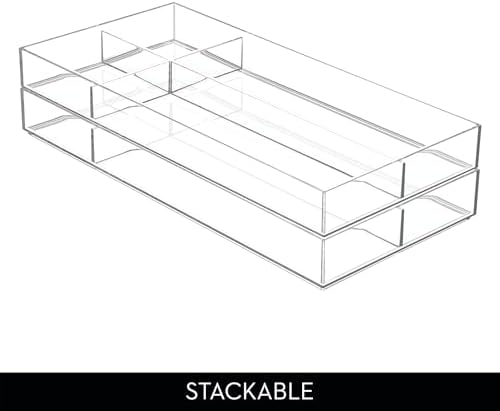 iDesign Clarity Plastic Divided Drawer Organizer, Storage Container for Vanity, Bathroom, Kitchen Drawers, 8" x 16" x 2"