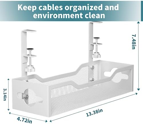 Under Desk Cable Management Tray No Drill, 13.38'' Metal Tray with Clamp for Wire Management, Litwaro Cord Organizer Hom