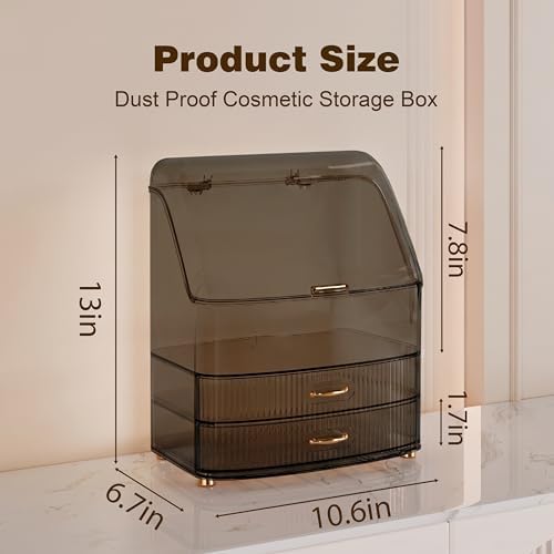 Makeup Organizer Countertop Vanity with Transparent Lid Drawers Waterproof Dustproof Cosmetic Skincare Bathroom Storage