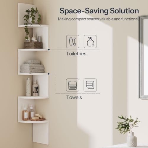 HOOBRO Corner Shelf Wall-Mounted, Set of 2 Floating Corner Shelves for Wall