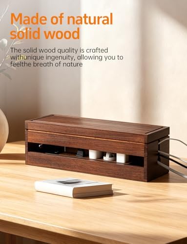 Wood Cable Management Box, Wire Organizer & Cable Hider Box with Lid, Power Strip Protector Boxs for Desk, Floor, Home,