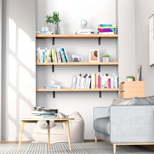 Floating Shelf Bracket 6 Inch, 4 Pack Heavy Duty Shelf Brackets, Black Wall Shelf Bracket for DIY Decorative with Mounti