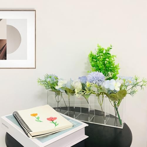 HSYMQ Acrylic Clear Pen Holder 5 Compartments Pencil Holder