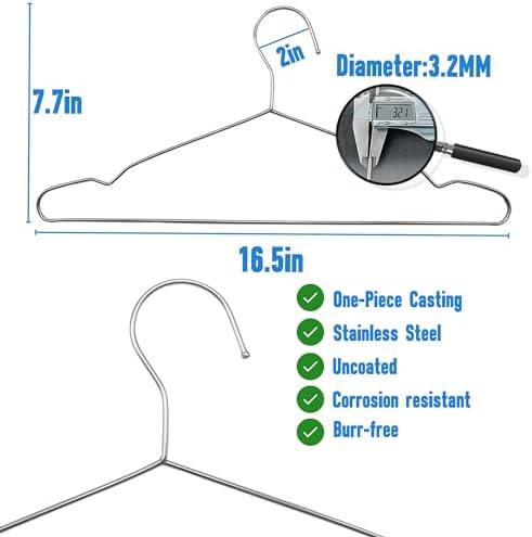Wire Hangers 60 Pack, Heavy Duty, Space Saving, Stainless Steel, Silver, 16.5inches Closet Hangers for Hanging Coats, Suits, Jackets, Shirts,T-Shirt