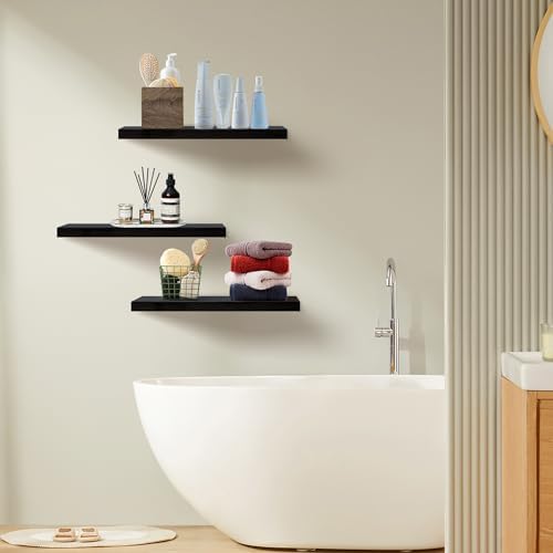 Floating Shelves for Wall Set of 3, 24" Black Wall Shelves for Home Decor