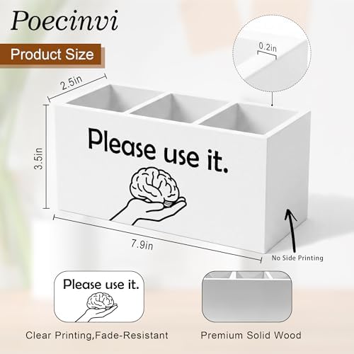 Sarcastic Funny Brain Pen Holder for Home Office Desk, Funny Office Gifts for Coworkers, Please use It Humorous Wooden Box Sign Pencil Holder for Desk Shelf Organizer